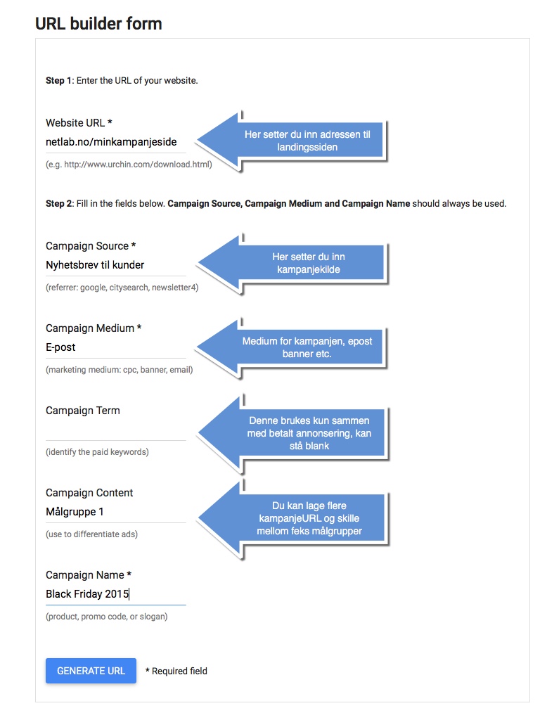 Google URL Builder - skjermbilde